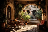 Historic mediterranean city architecture outdoors furniture. 