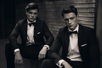 Two men wearing formal style fashion tuxedo adult. AI generated Image by rawpixel.