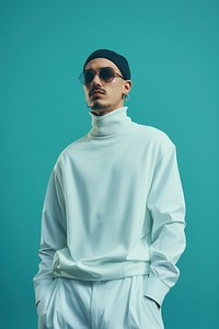 A man wearing minimal style outfit portrait sleeve adult. 