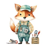 Carpenter tools cartoon cute fox. 