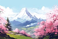 A mountain scenery landscape nature flower. AI generated Image by rawpixel.