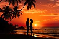 Romantic couple backlighting silhouette outdoors. AI generated Image by rawpixel.
