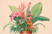 Tropical plants flower art bromeliaceae. AI generated Image by rawpixel.