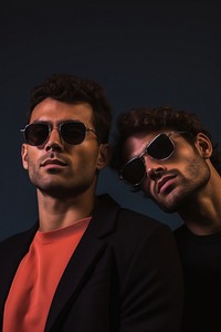 Two man wearing sunglasses photography portrait fashion. 