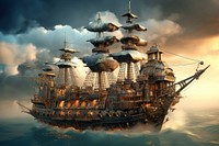 Steampunk ship outdoors vehicle cloud. AI generated Image by rawpixel.