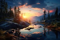 Nature sunset wilderness landscape. 