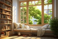 Reading room home window furniture plant. AI generated Image by rawpixel.