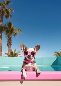 Chihuahua glasses sunglasses outdoors. 