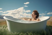 Bathtub landscape jacuzzi relaxation. AI generated Image by rawpixel.