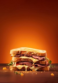 grill roast beef sandwich with melt cheese, isolated on color background. AI generated Image by rawpixel. 