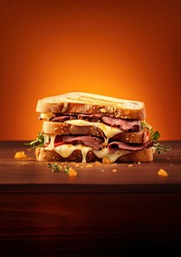 grill roast beef sandwich with melt cheese, isolated on color background.  