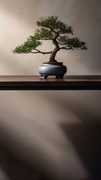 photo of a bonsai tree in the room.  