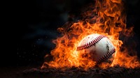 Photo of close up shot of a baseball on fire.  