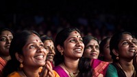 Photography of Unusual looking 36yo south Indian women speacking watching concert.  