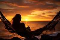 Sea outdoors hammock sunset. AI generated Image by rawpixel.