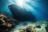 Shipwreck underwater outdoors vehicle. AI generated Image by rawpixel.