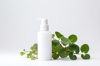 Centella skincare lotion bottle plant leaf. AI generated Image by rawpixel.