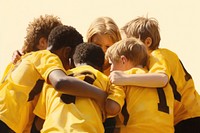 Football yellow huddle child. AI generated Image by rawpixel.