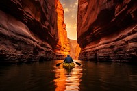 Kayaking canyon sports canoe. AI generated Image by rawpixel.