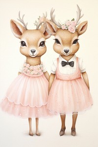 Couple deer costumes wedding dress figurine drawing mammal. 