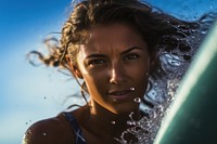 Outdoors surfing female wave. 