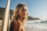 Outdoors swimwear portrait surfing. 