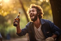 Fun laughing holding bottle. AI generated Image by rawpixel.