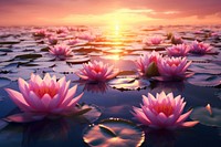 Pink Water Lilies outdoors floating nature. 