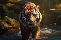 Tiger stream Ferocious wildlife. AI generated Image by rawpixel.