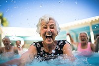 Old women laughing adult water. AI generated Image by rawpixel.
