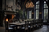 Dinning room interior castle architecture. AI generated Image by rawpixel.