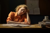 Woman worker worried desk contemplation. AI generated Image by rawpixel.
