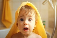 Shampoo pump bottle baby bathroom portrait. 