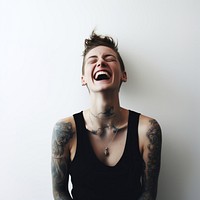 Tattoos shouting laughing portrait. 