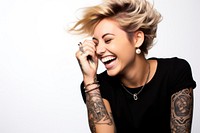 Tattoos laughing portrait jewelry. 