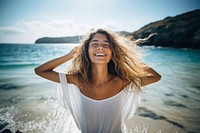 Relaxing laughing portrait outdoors. AI generated Image by rawpixel.