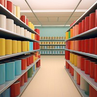 Canned food supermarket shelf architecture. 