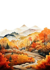 watercolor illustration of hills in autumn. 