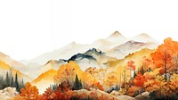 watercolor illustration of hills in autumn. 