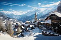 Village snow architecture mountain. 