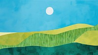 An acrylic painting on paper cut into make a collage of a lush green hillside blue sky clean. AI generated Image by rawpixel.