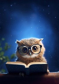 Cute owl reading a book. 