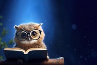 Cute owl reading a book. 