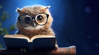 Cute owl reading a book. 