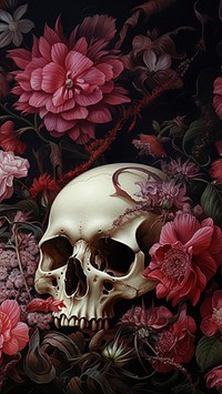 blooming flowers with skull design