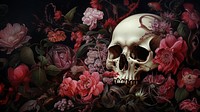 blooming flowers with skull. 