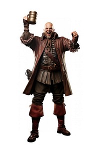 Bald strong pirate holding wooden mug costume adult white background. AI generated Image by rawpixel.