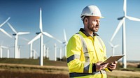 photo of Wind turbine worker useing tablet. AI generated Image by rawpixel.