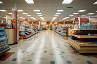 Supermarket cleaning aisle architecture consumerism illuminated. 