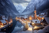 European village snow architecture landscape. AI generated Image by rawpixel.